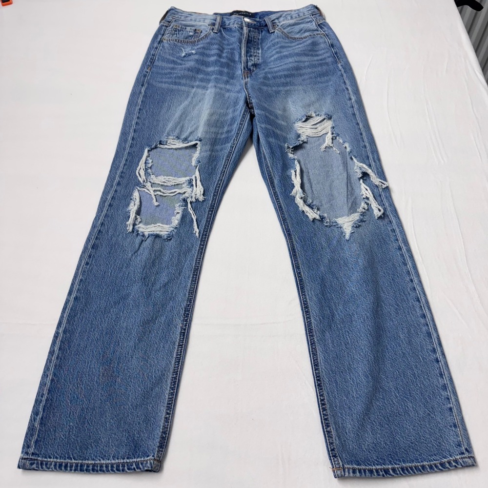 Aeropostale 90s Baggy Jeans Womens 10 Blue Distressed High Rise Button Fly Denim
